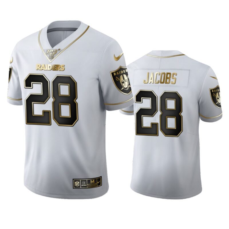 Las Vegas Raiders #28 Josh Jacobs Nike White Golden Edition Vapor Limited NFL 100 Jersey - LVR52