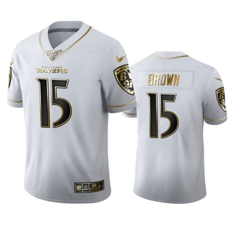Baltimore Ravens #15 Marquise Brown Nike White Golden Edition Vapor Limited NFL 100 Jersey - BRJ174