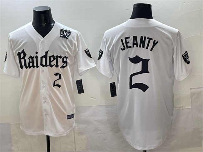 White Las Vegas Raiders #2 Ashton Jeanty 'Gothic Sin City Shadows Edition' With 65th Anniversary Patch Vapor Limited Stitched Baseball Jersey - LVR104
