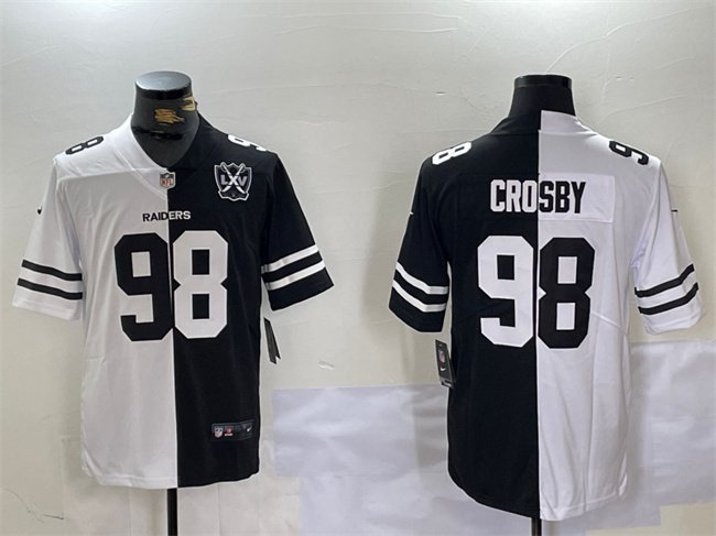 Las Vegas Raiders #98 Maxx Crosby Black & White Split With 65th Anniversary Patch Vapor Limited Stitched Jersey - LVR228