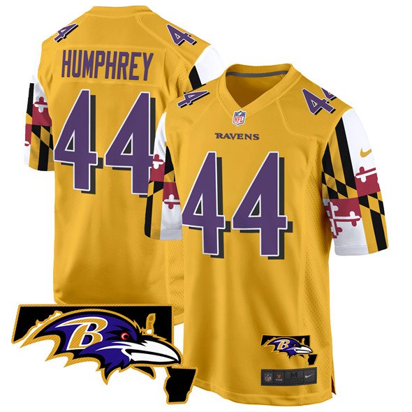 Gold Baltimore Ravens #44 Marlon Humphrey 2025 Maryland Flag Vapor Limited Football Game Jersey - BRJ279