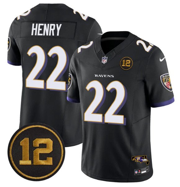 Black Baltimore Ravens #22 Derrick Henry 2025 F.U.S.E. Jacoby Jones Patch Vapor Limited Football Jersey - BRJ159