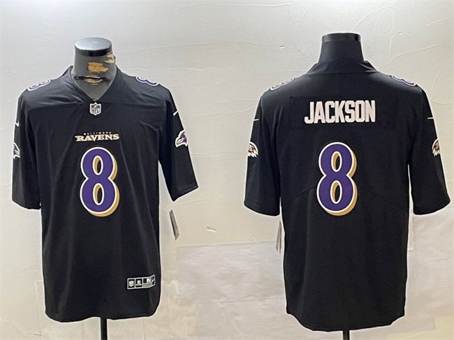 Black Baltimore Ravens #8 Lamar Jackson Vapor Limited Football Jersey - BRJ84