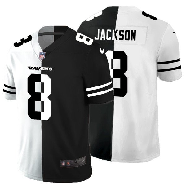Baltimore Ravens Black & White Split #8 Lamar Jackson Vapor Limited Stitched Jersey - BRJ142