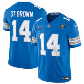 Blue Detroit Lions #14 Amon-Ra St. Brown 2024 F.U.S.E. With John Madden Patch And 2-Star C Patch Vapor Limited Stitched Jersey - DTL320