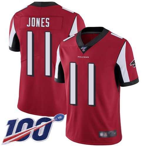 Nike Falcons #11 Julio Jones Red Team Color Stitched NFL 100th Season Vapor Limited Jersey - AFJ255