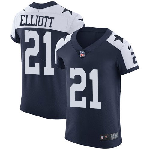 Nike Cowboys #21 Ezekiel Elliott Navy Blue Thanksgiving Stitched NFL Vapor Untouchable Throwback Elite Jersey - DLC19