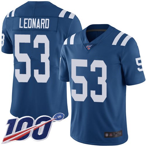 Nike Colts #53 Darius Leonard Royal Blue Team Color Stitched NFL 100th Season Vapor Limited Jersey - IDC75