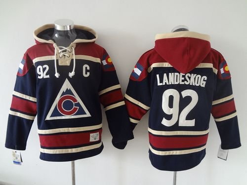 Avalanche #92 Gabriel Landeskog Navy Blue Sawyer Hooded Sweatshirt Stitched NHL Jersey - AVS131