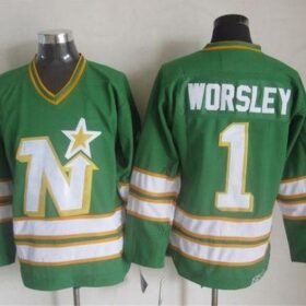 Stars #1 Gump Worsley Green CCM Throwback Stitched NHL Jersey - DLS91