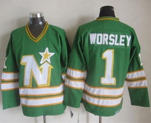 Stars #1 Gump Worsley Green CCM Throwback Stitched NHL Jersey - DLS91