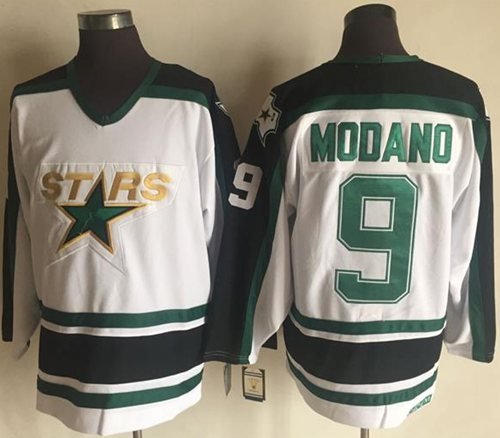 Stars #9 Mike Modano Stitched White CCM Throwback NHL Jersey - DLS153