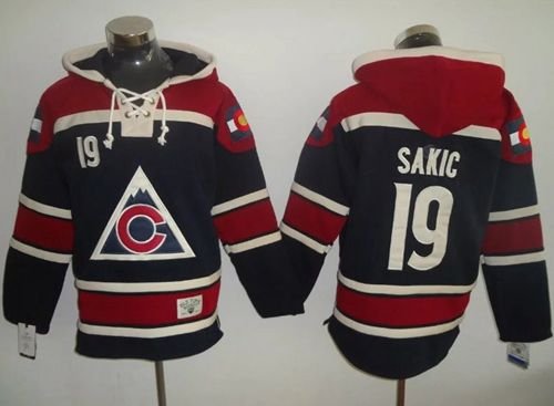 Avalanche #19 Joe Sakic Navy Blue Sawyer Hooded Sweatshirt Stitched NHL Jersey - AVS68