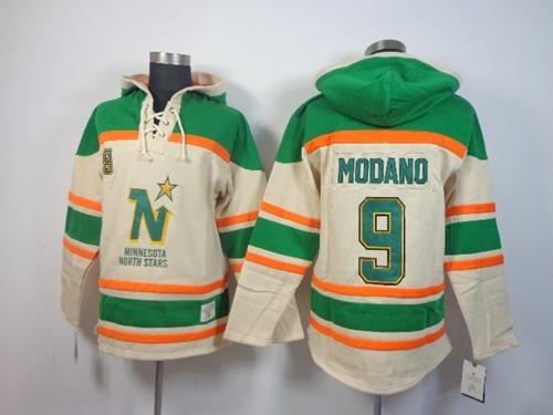 Stars #9 Mike Modano Cream Sawyer Hooded Sweatshirt Stitched NHL Jersey - DLS155