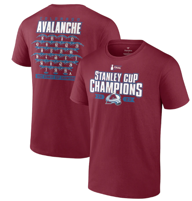 Colorado Avalanche Burgundy 2022 Stanley Cup Champions Jersey Roster T-shirt - AVS282