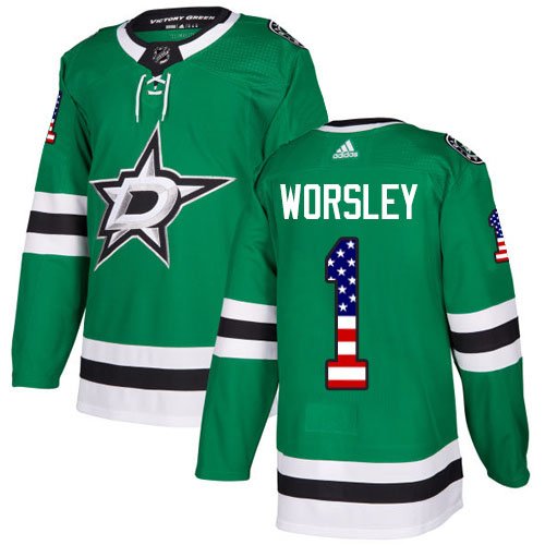 Adidas Stars #1 Gump Worsley Green Home Authentic USA Flag Stitched NHL Jersey - DLS52