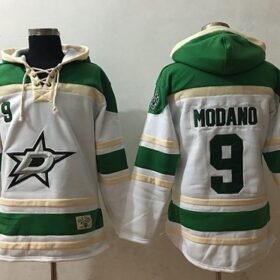 Stars #9 Mike Modano White Sawyer Hooded Sweatshirt Stitched NHL Jersey - DLS104