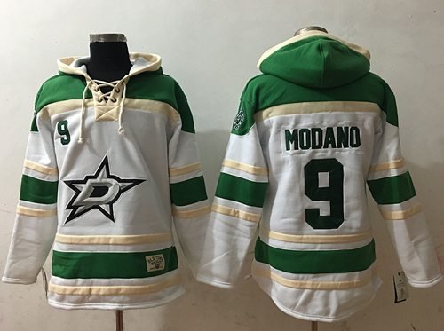 Stars #9 Mike Modano White Sawyer Hooded Sweatshirt Stitched NHL Jersey - DLS104