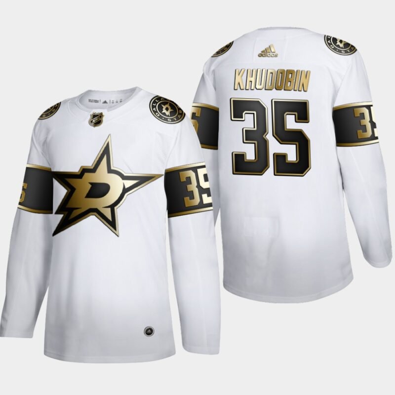 Dallas Stars #35 Anton Khudobin Adidas White Golden Edition Limited Stitched NHL Jersey? - DLS197
